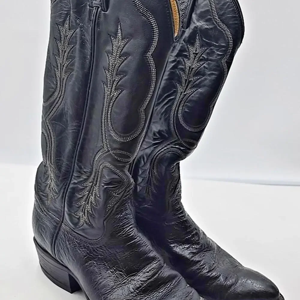 Tony‎ Lama Mens Western Boots Size 8 D Leather Cowboy Black On Black